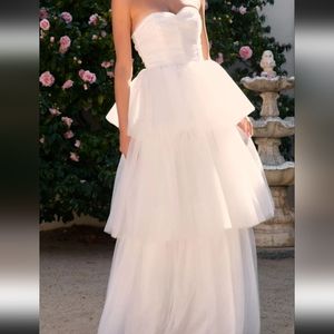 STRAPLESS TULLE MAXI DRESS - WHITE